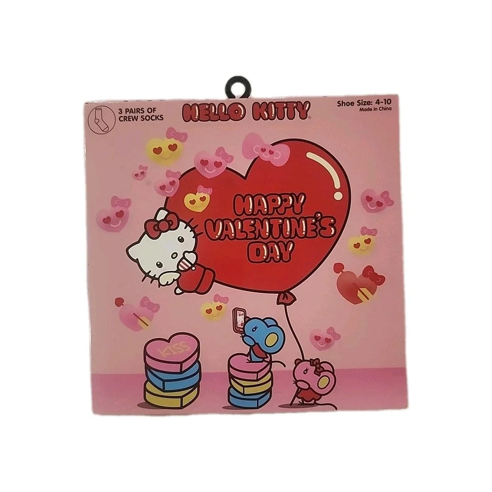 NEW / Opened Box Sanrio : Hello Kitty Valentine's Day Crew Socks (3 Pairs)